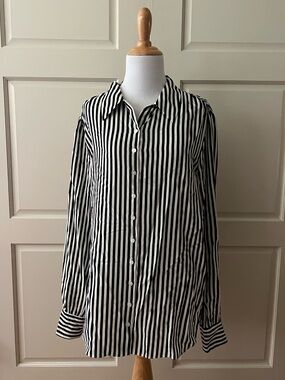 Cavanagh Baker silk striped blouse black and white medium made in 🇺🇸